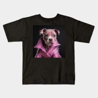 Staffy In Pink Jacket Kids T-Shirt